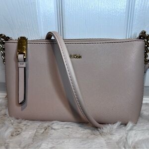 CALVIN KLEIN HAYDEN SAFFIANO LEATHER CHAIN CROSSBODY.